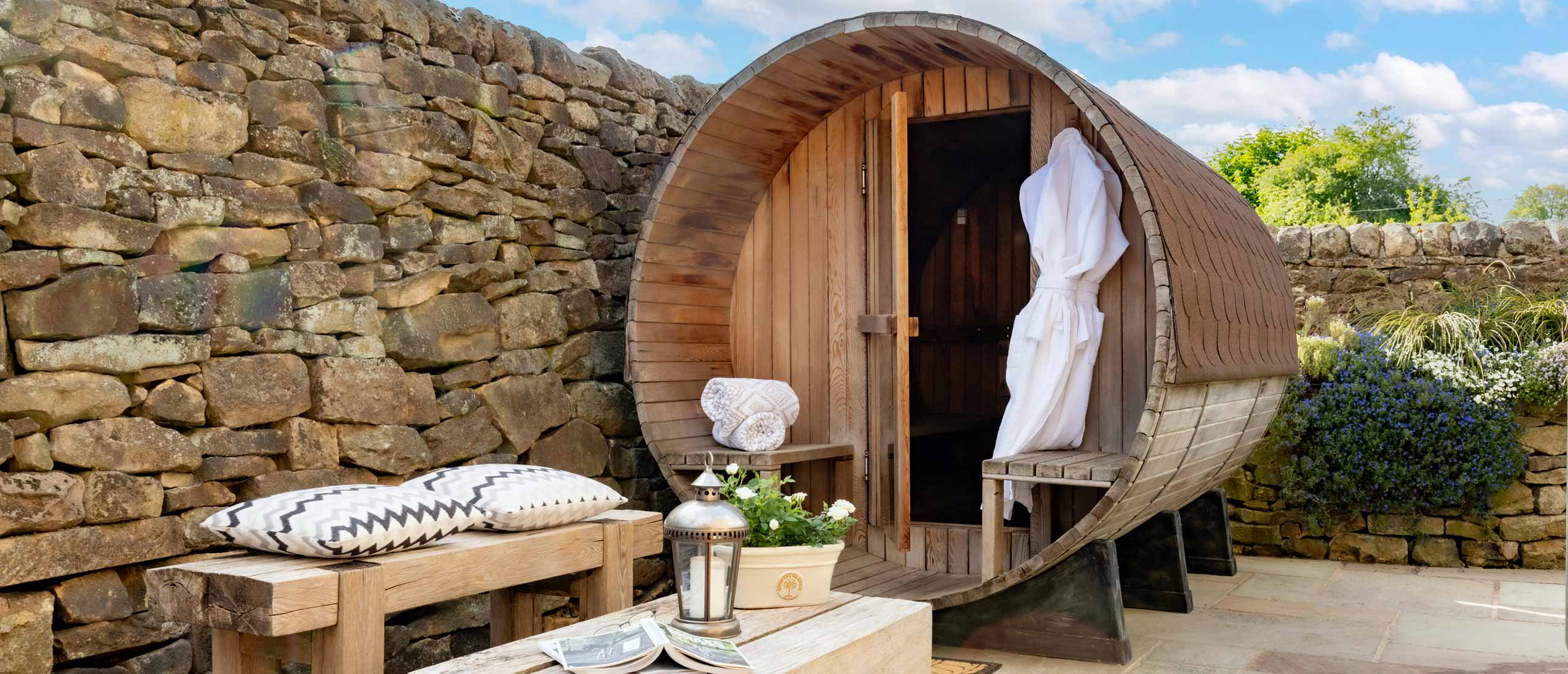 Outdoor sauna at luxury self catering cottage Peak District